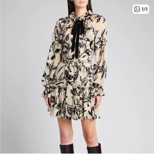 Zimmermann Black and Cream Floral Long Sleeve Dress size US 8